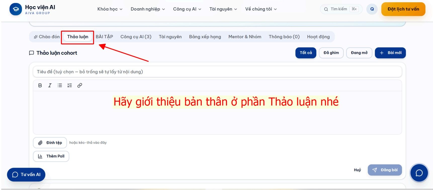 Giới thiệu bản thân ở Thảo luận